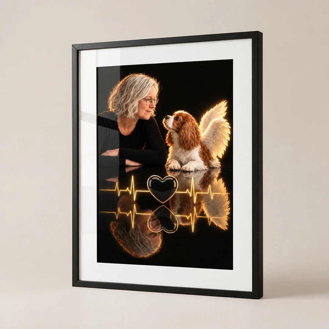 Heartbeat Angel poster, woman and cavalier with angel wings