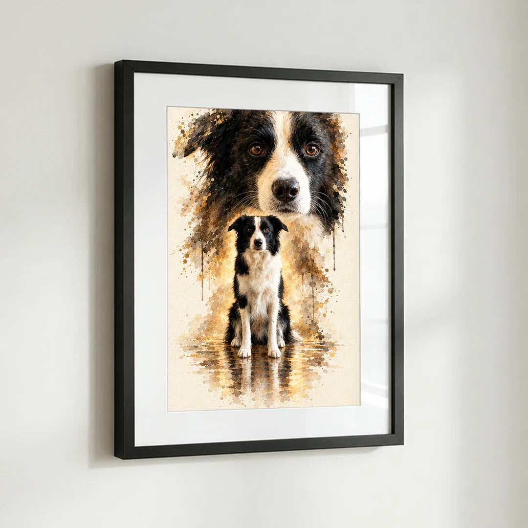 Soul Reflection watercolour pet portrait with a border collie