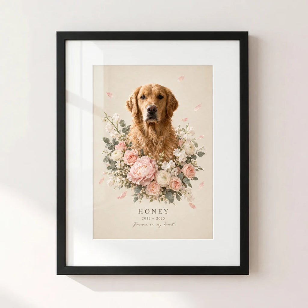 Custom pet memorial portrait | Forever Blooming