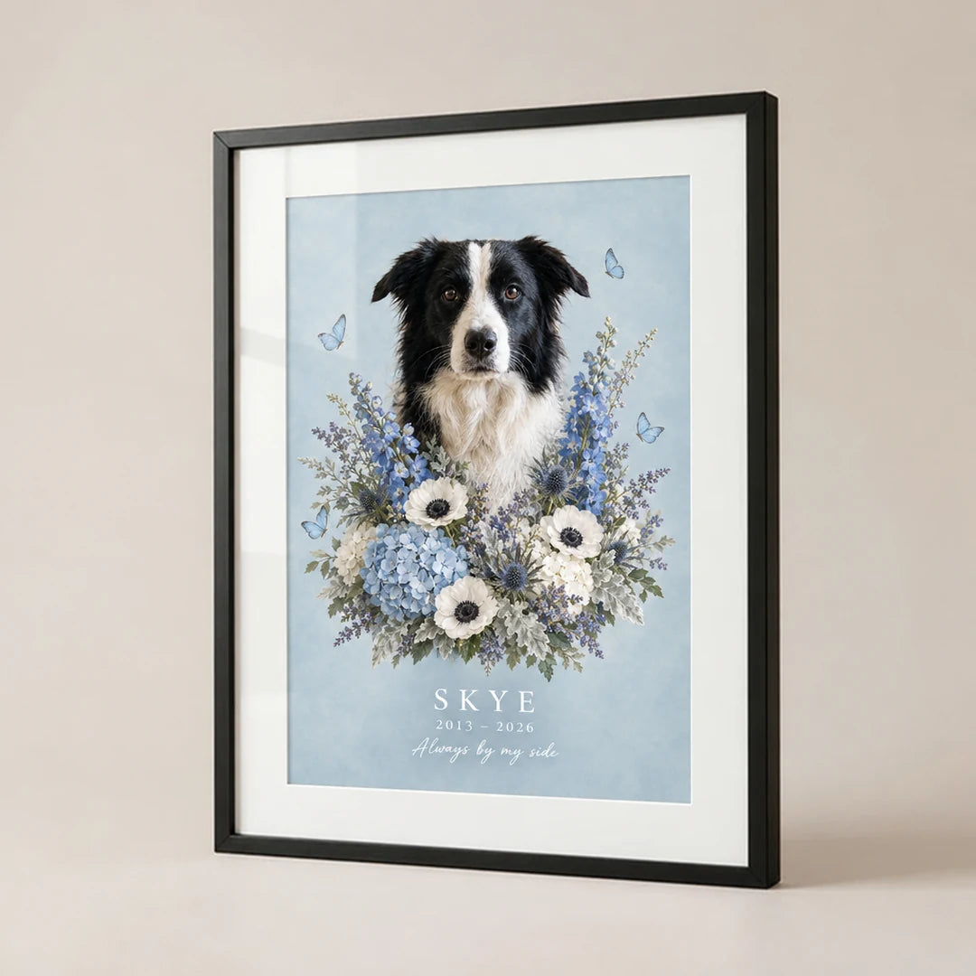Custom pet memorial portrait | Forever Blooming