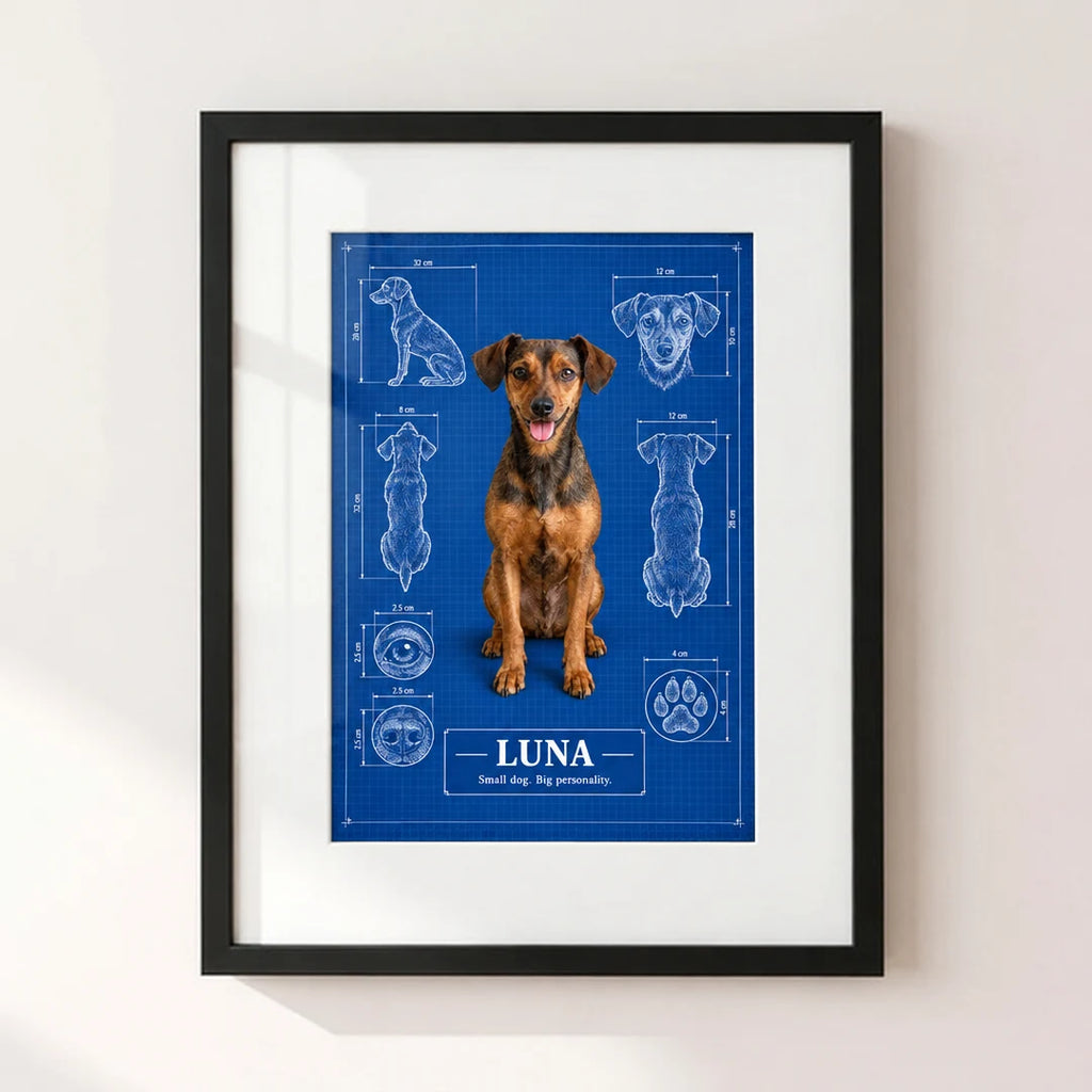 Blueprint Buddy poster of a dog named Luna