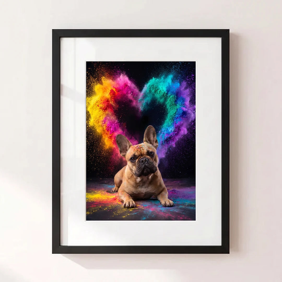 Rainbow Heart poster with a french bulldog